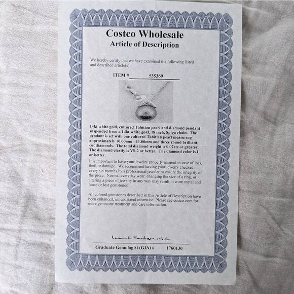 Tahitian 10 mm Cultured Pearl & Diamond 14kt White Gold Necklace - Picture 6 of 10